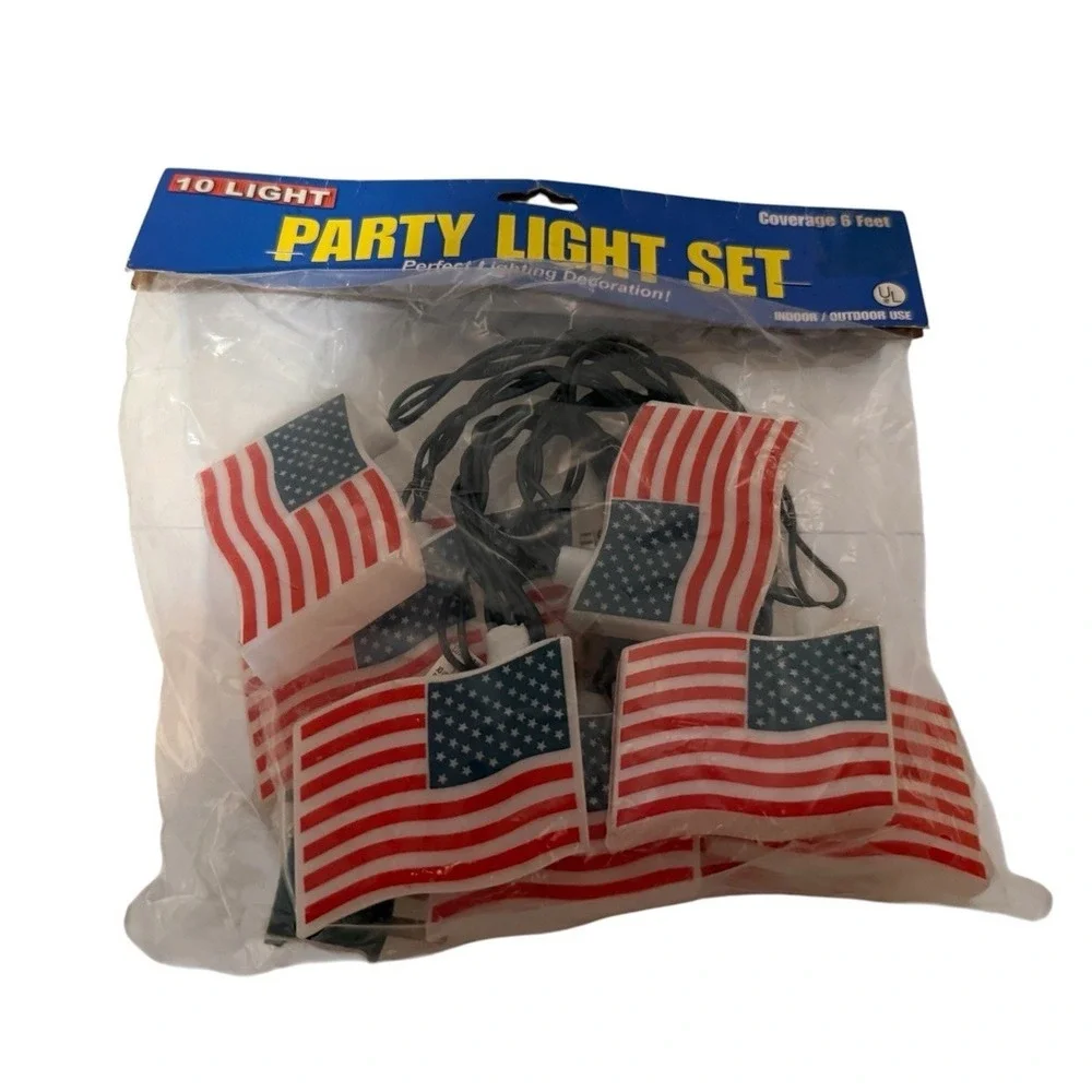 Vintage Festive Party Lights American Flags America's 250th Birthday 6 Feet New